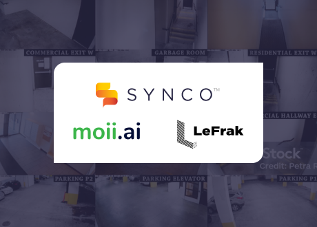 Synco, moii.AI and LeFrak logos on security image background